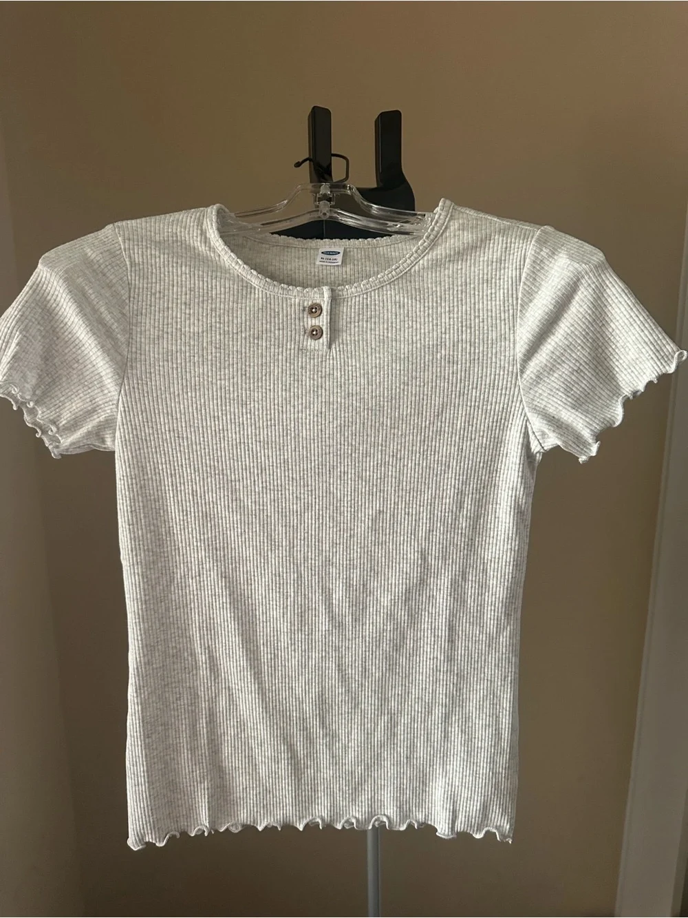Old Navy Cream Ribbed Short-Sleeve Tee with Button Detail